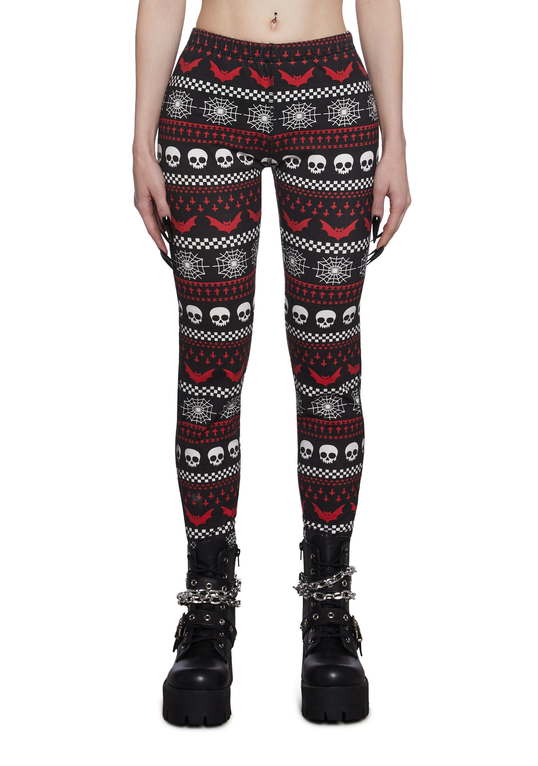 The Grave Girls Womens Sexy Skull Web Bat Printed Leggings - Multi