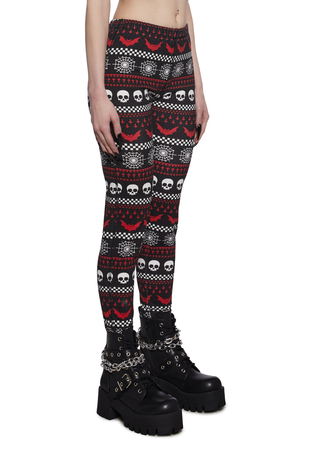 The Grave Girls Womens Sexy Skull Web Bat Printed Leggings - Multi - Image 3
