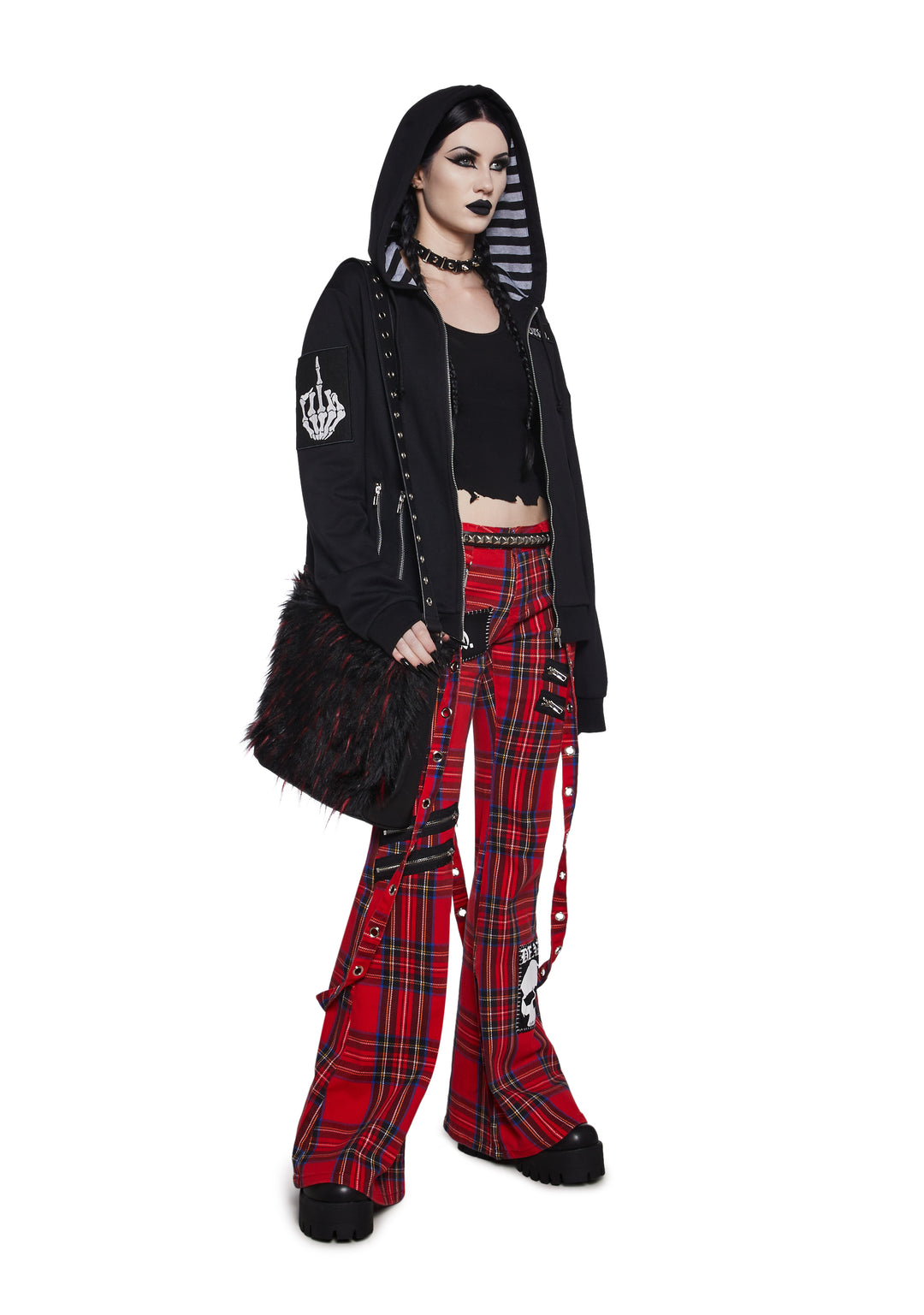 The Grave Girls Low Rise Skinny Flared Plaid Twill Cargo Pants With Patches - Multi - Image 2