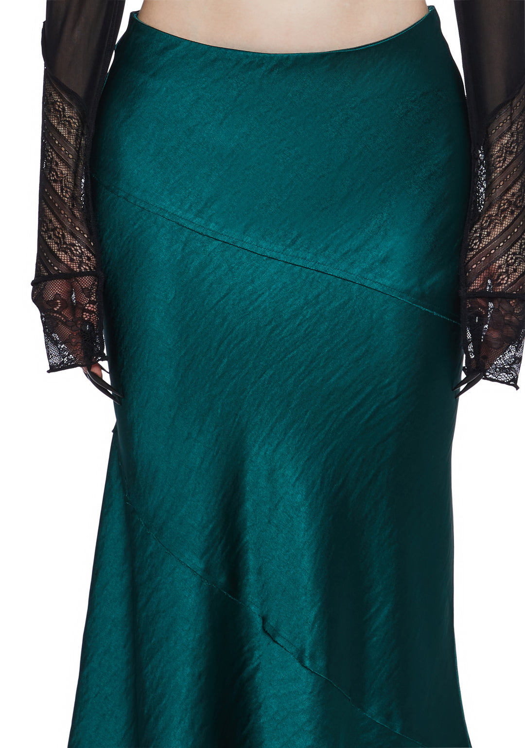 Satin Paneled Asymmetrical Midi Skirt Widow - Dark Green - Image 6