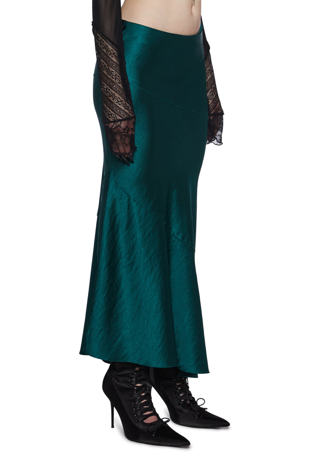 Satin Paneled Asymmetrical Midi Skirt Widow - Dark Green - Image 4
