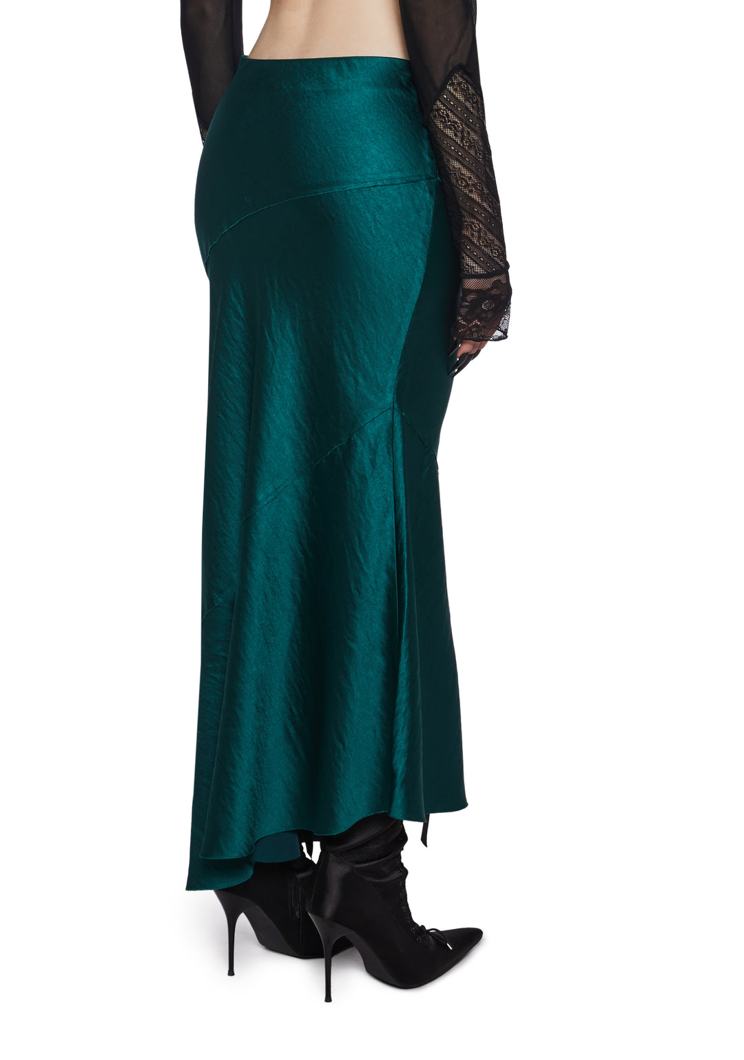 Satin Paneled Asymmetrical Midi Skirt Widow - Dark Green - Image 5