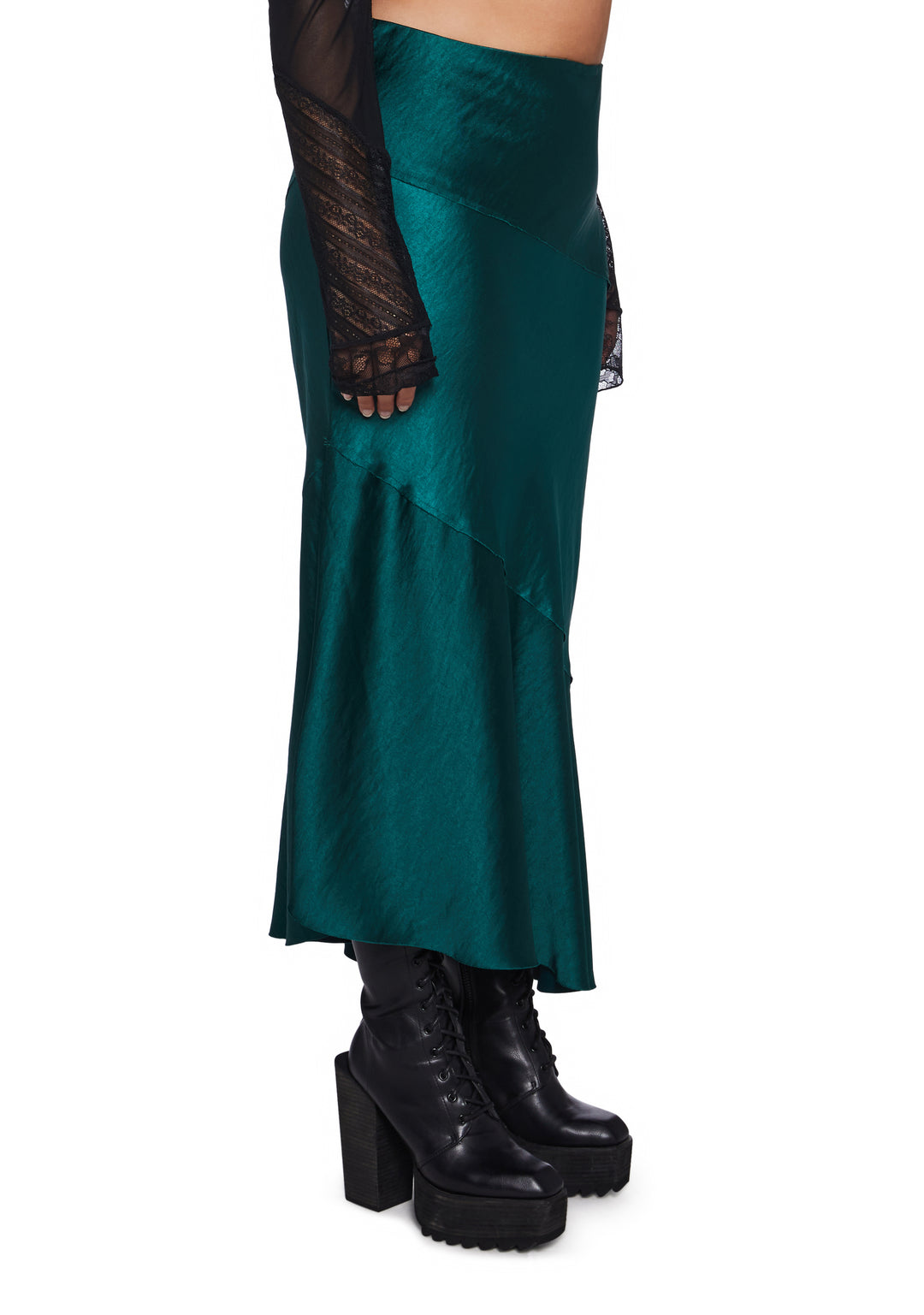 Satin Paneled Asymmetrical Midi Skirt Widow - Dark Green - Image 8