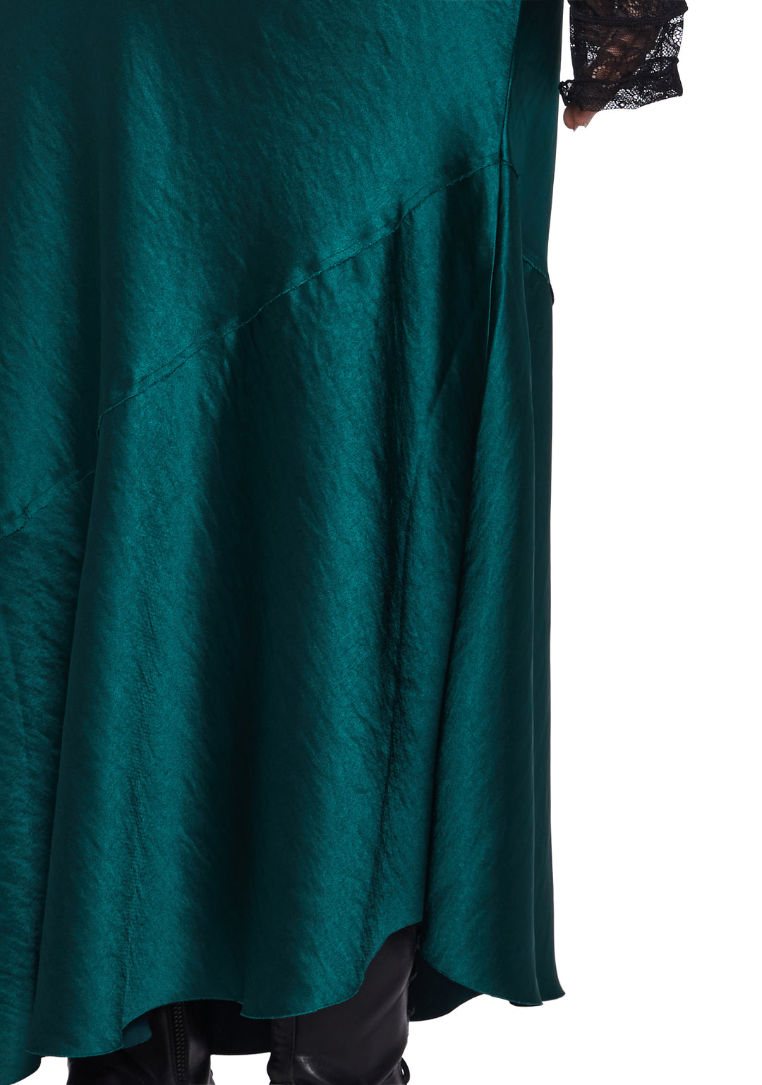 Satin Paneled Asymmetrical Midi Skirt Widow - Dark Green - Image 10