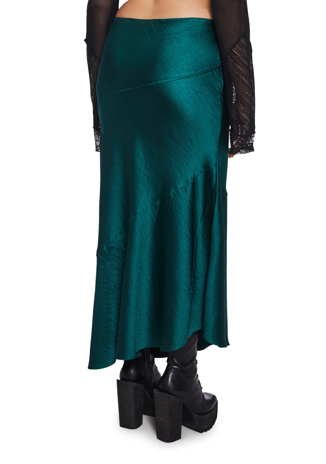 Satin Paneled Asymmetrical Midi Skirt Widow - Dark Green - Image 9