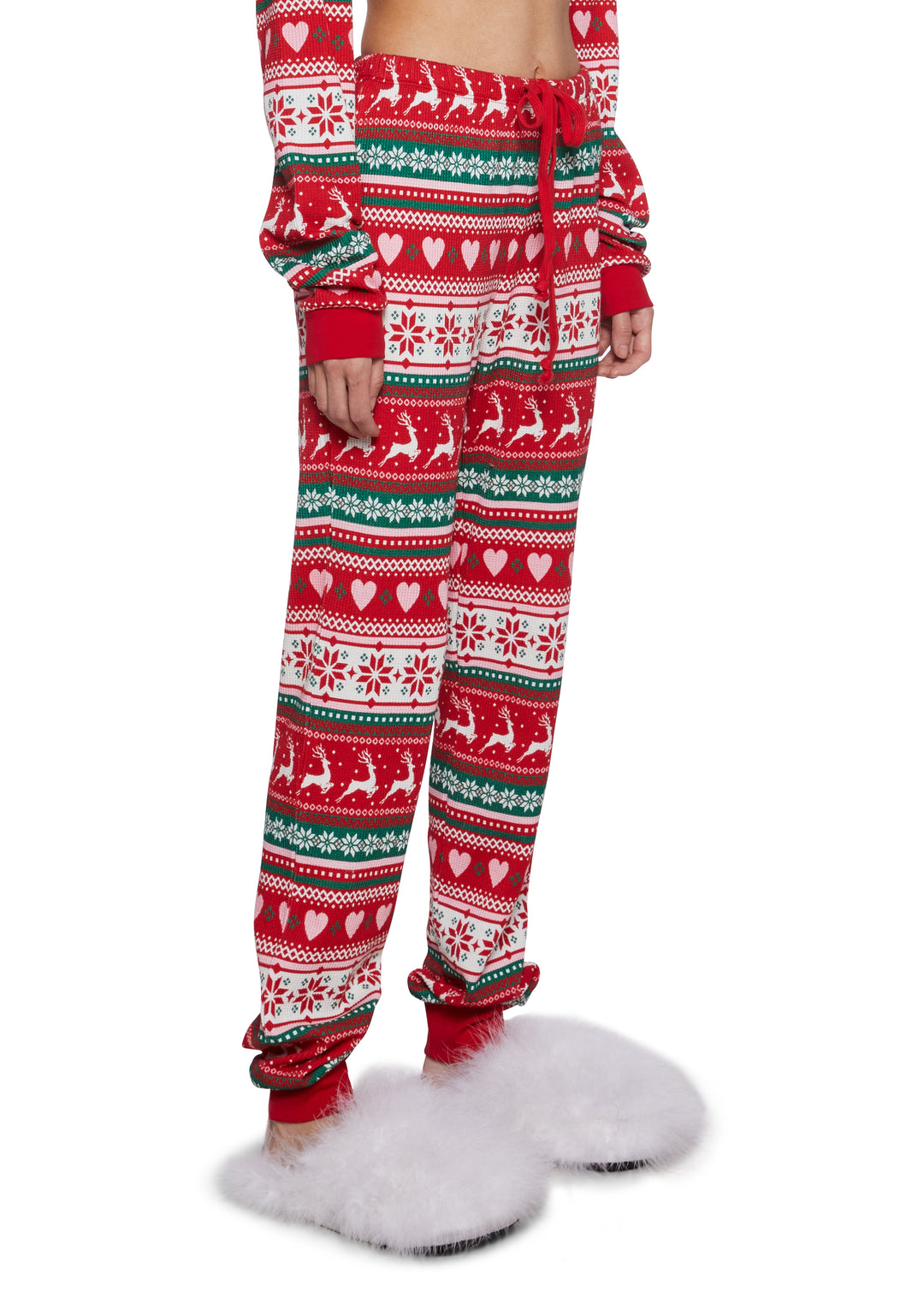 Waffle Knit Holiday Reindeer Hearts Snowflakes Print Intarsia Lounge Pants - Multi - Image 4