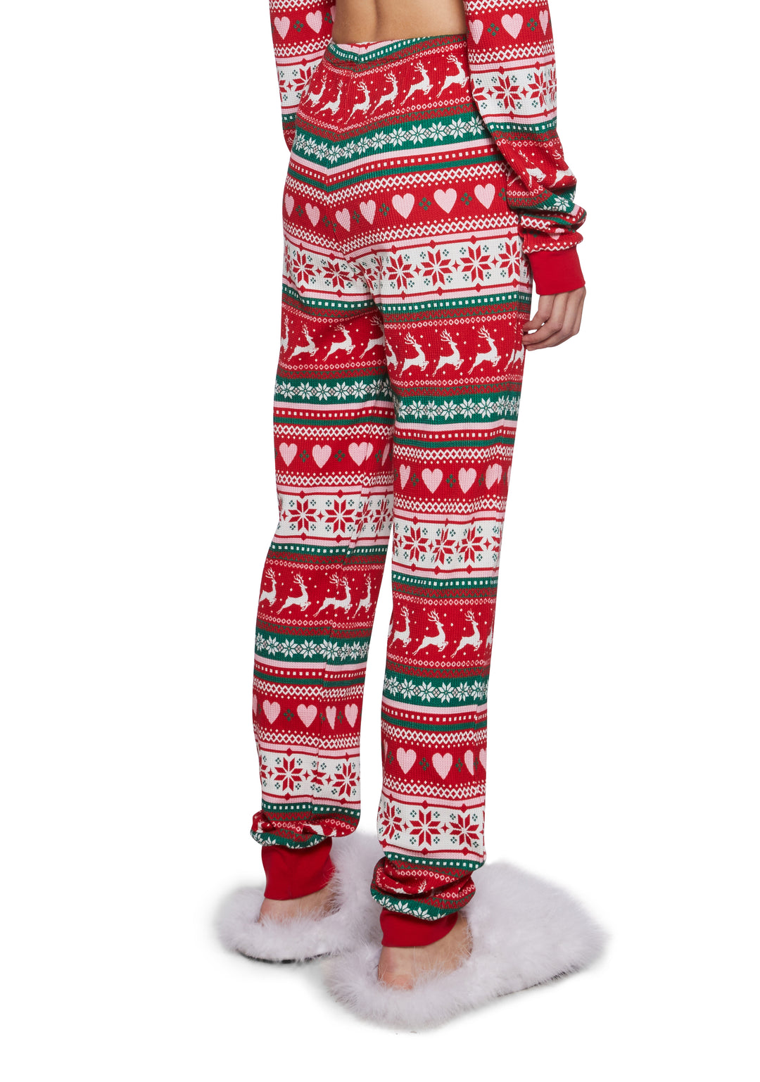 Waffle Knit Holiday Reindeer Hearts Snowflakes Print Intarsia Lounge Pants - Multi - Image 5