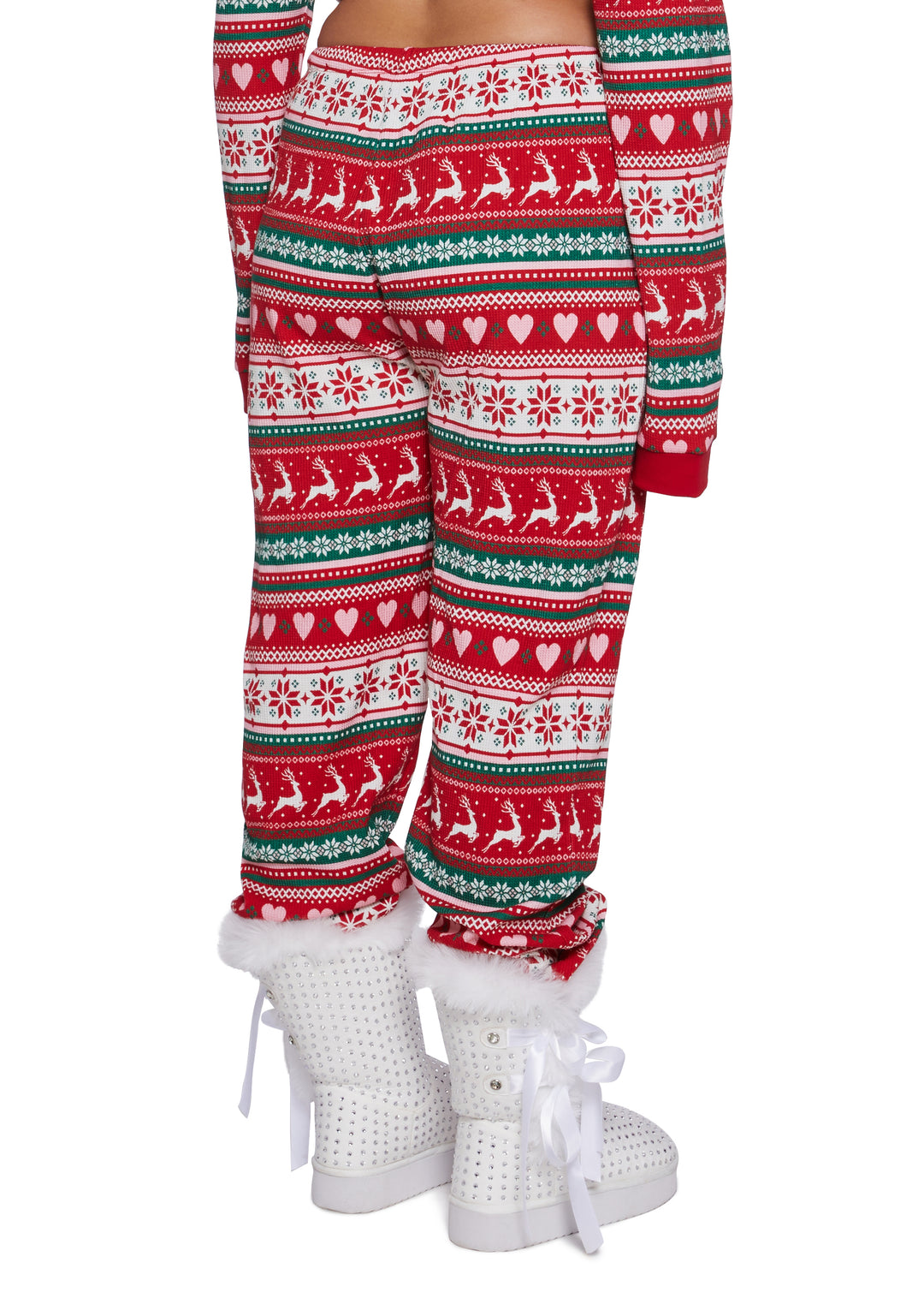 Waffle Knit Holiday Reindeer Hearts Snowflakes Print Intarsia Lounge Pants - Multi - Image 10