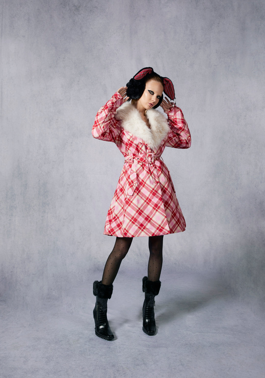 Womens Plaid Trench Coat With Faux Fur Collar Sugar Thrillz - Multi - Image 7