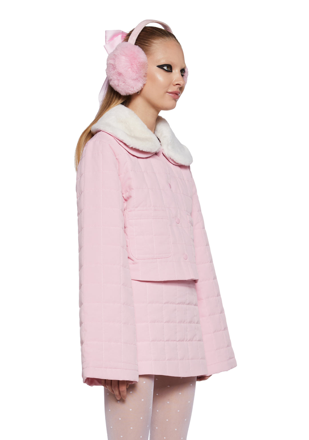 Womens Quilted Cropped Jacket Sugar Thrillz - Pink - Image 3
