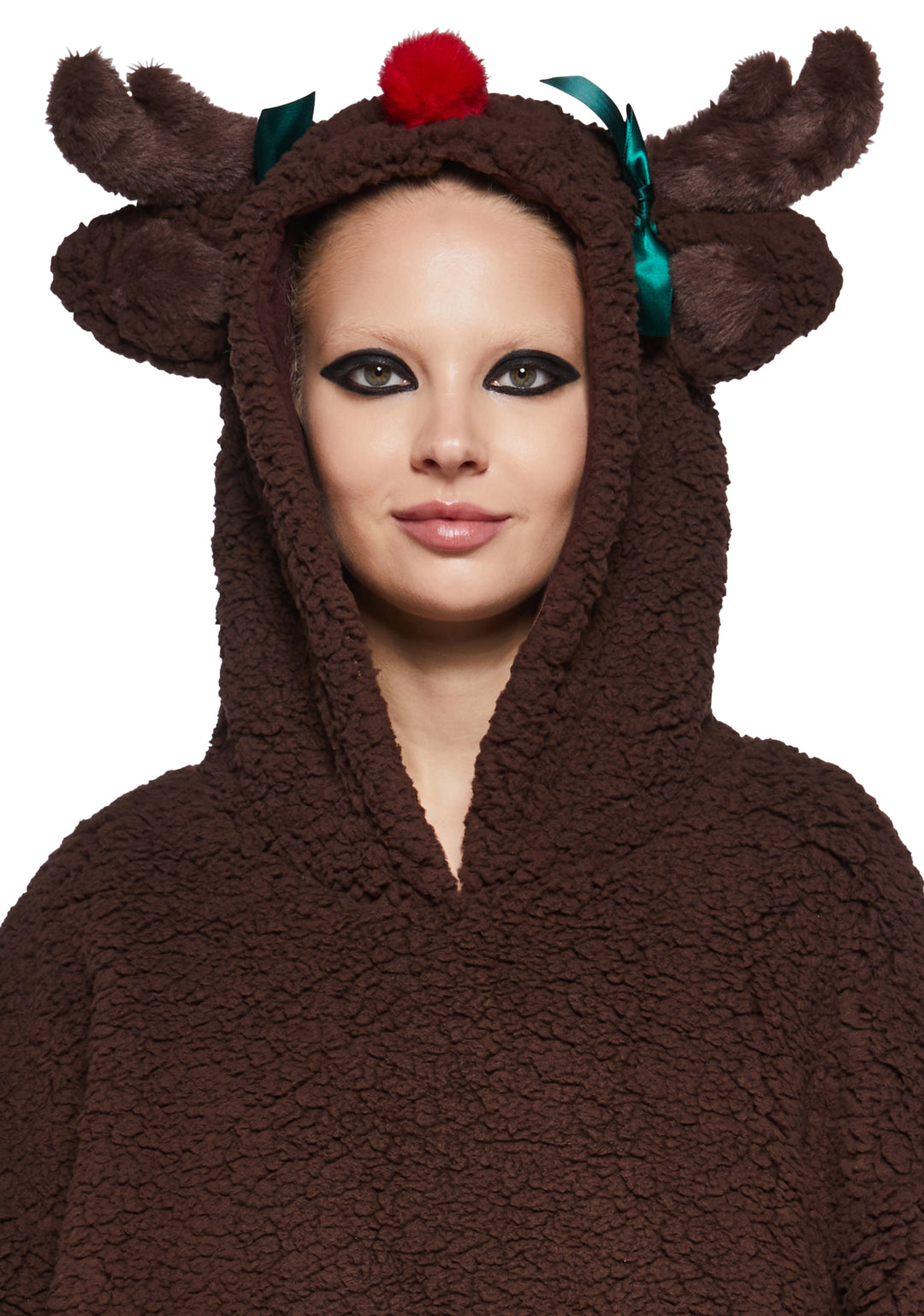 Oversized Reindeer Sherpa Hoodie Sugar Thrillz - Brown - Image 6