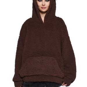 Oversized Reindeer Sherpa Hoodie Sugar Thrillz - Brown