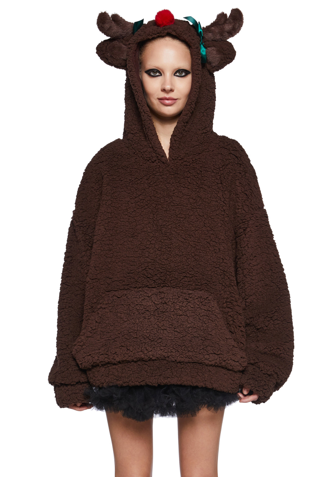 Oversized Reindeer Sherpa Hoodie Sugar Thrillz - Brown