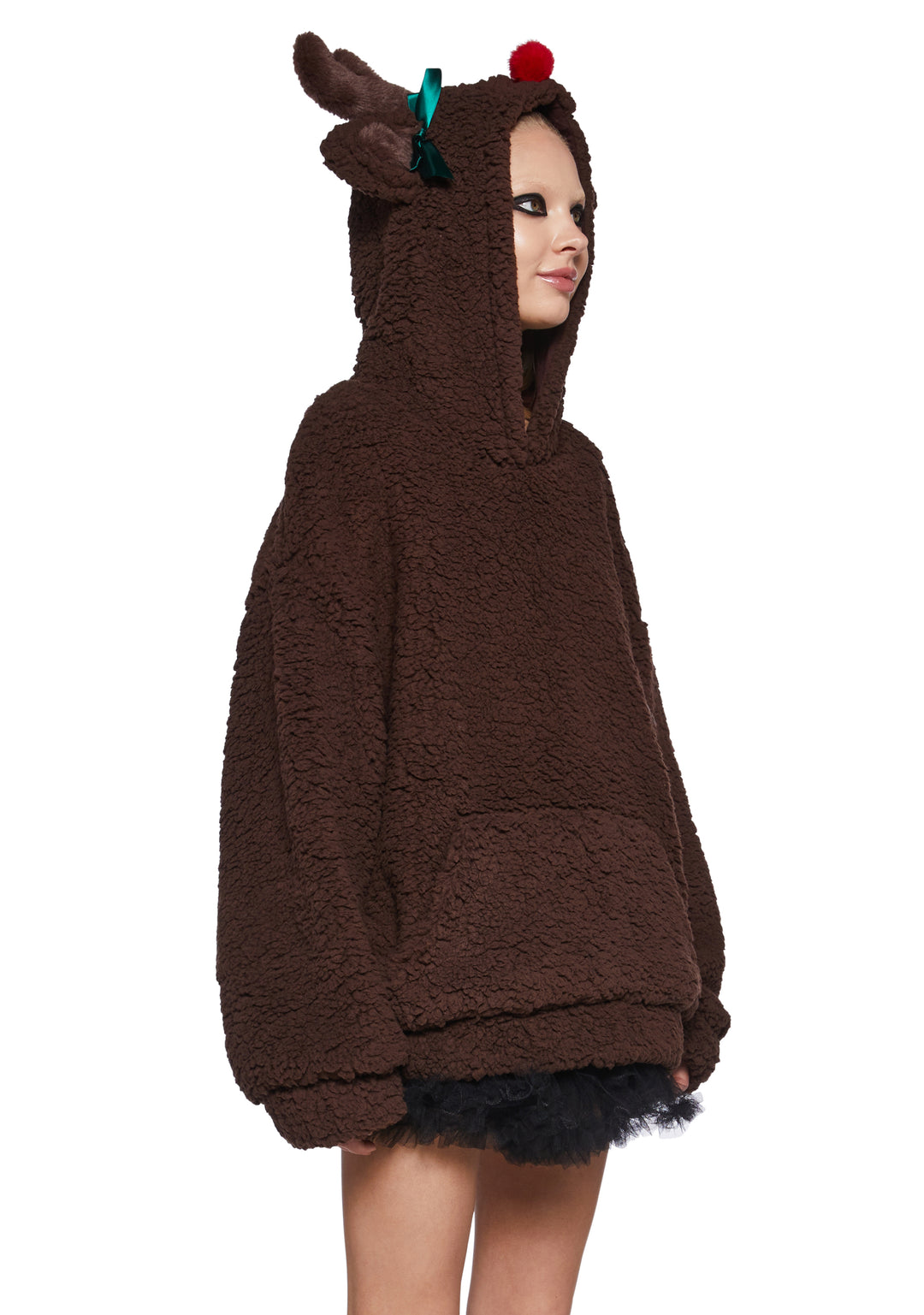 Oversized Reindeer Sherpa Hoodie Sugar Thrillz - Brown - Image 3