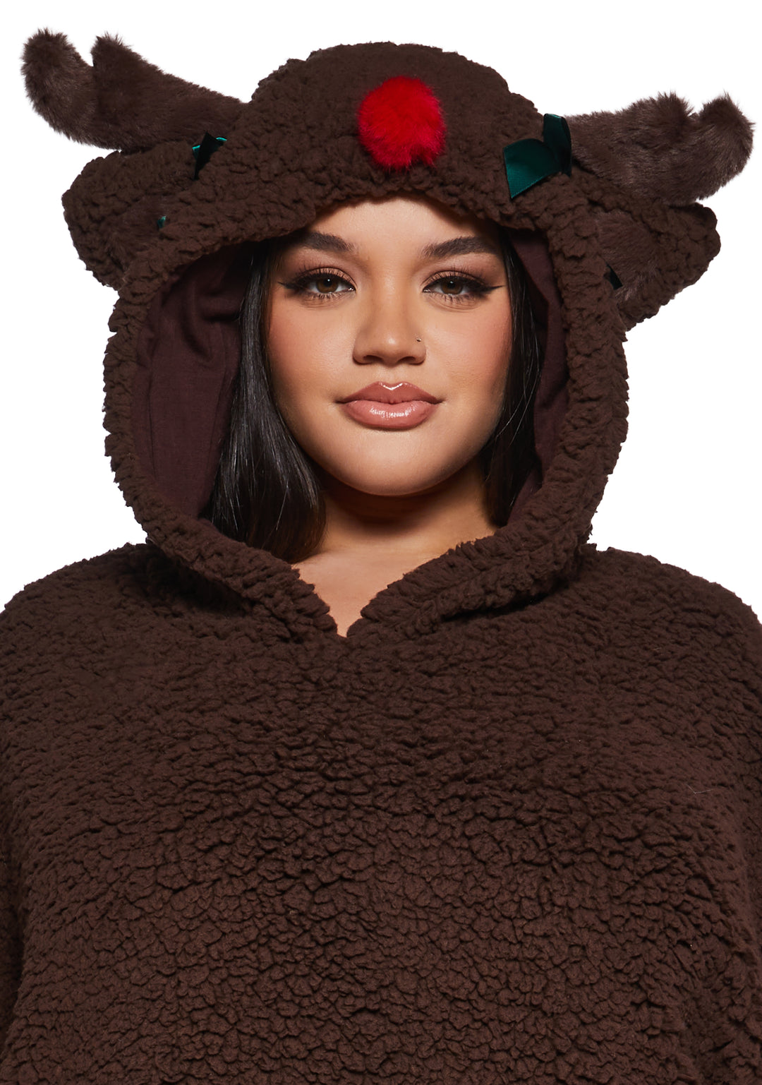 Oversized Reindeer Sherpa Hoodie Sugar Thrillz - Brown - Image 10