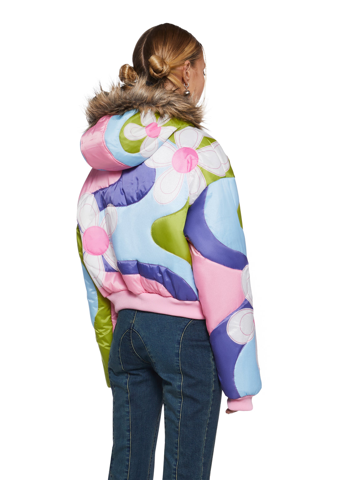 Womens Daisy Colorblock Cropped Puffer Jacket Delia's - Multi - Image 4