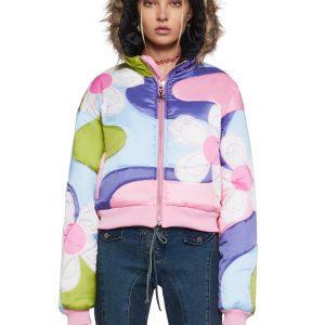 Womens Daisy Colorblock Cropped Puffer Jacket Delia's - Multi