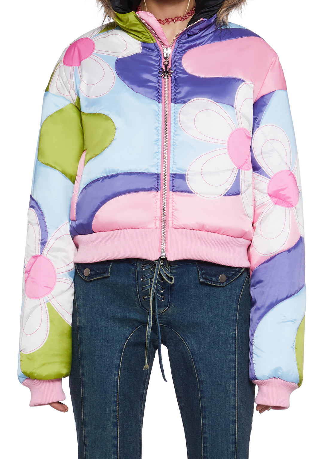Womens Daisy Colorblock Cropped Puffer Jacket Delia's - Multi - Image 7