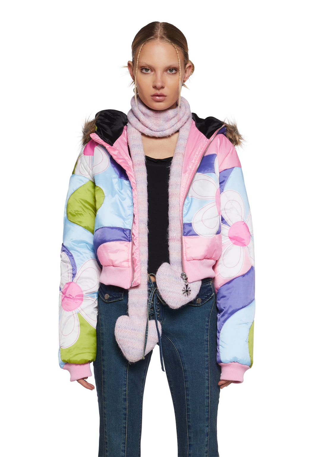 Womens Daisy Colorblock Cropped Puffer Jacket Delia's - Multi - Image 5