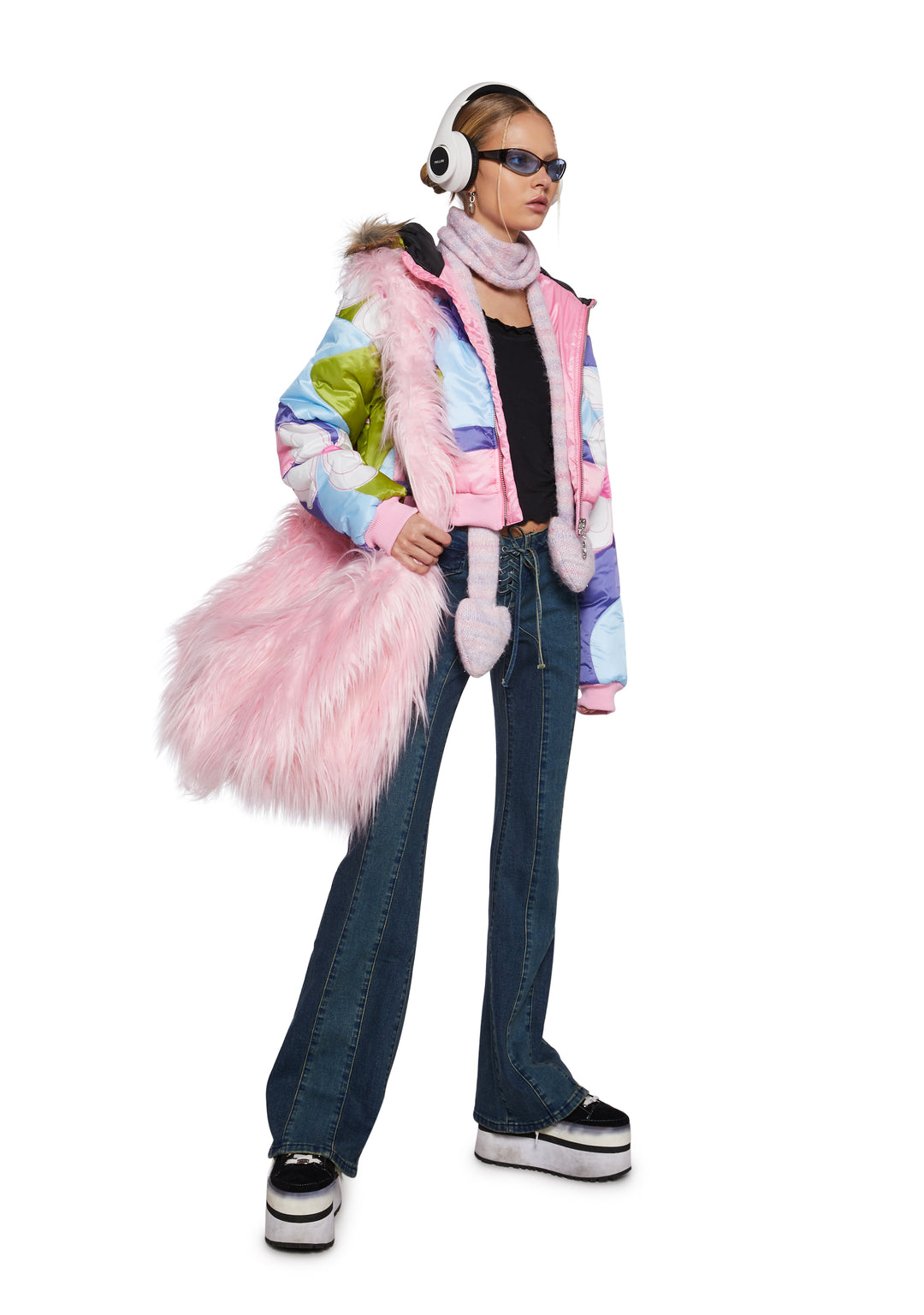 Womens Daisy Colorblock Cropped Puffer Jacket Delia's - Multi - Image 6