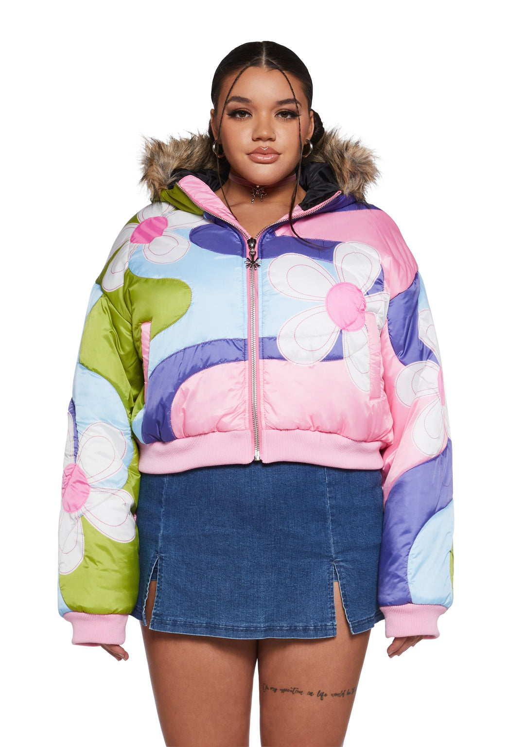 Womens Daisy Colorblock Cropped Puffer Jacket Delia's - Multi - Image 2