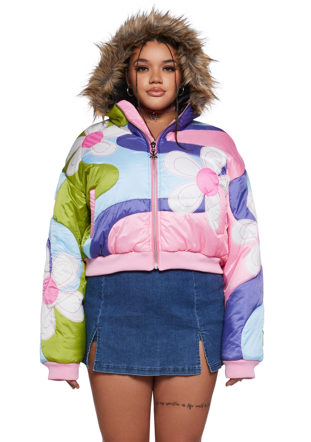 Womens Daisy Colorblock Cropped Puffer Jacket Delia's - Multi - Image 10