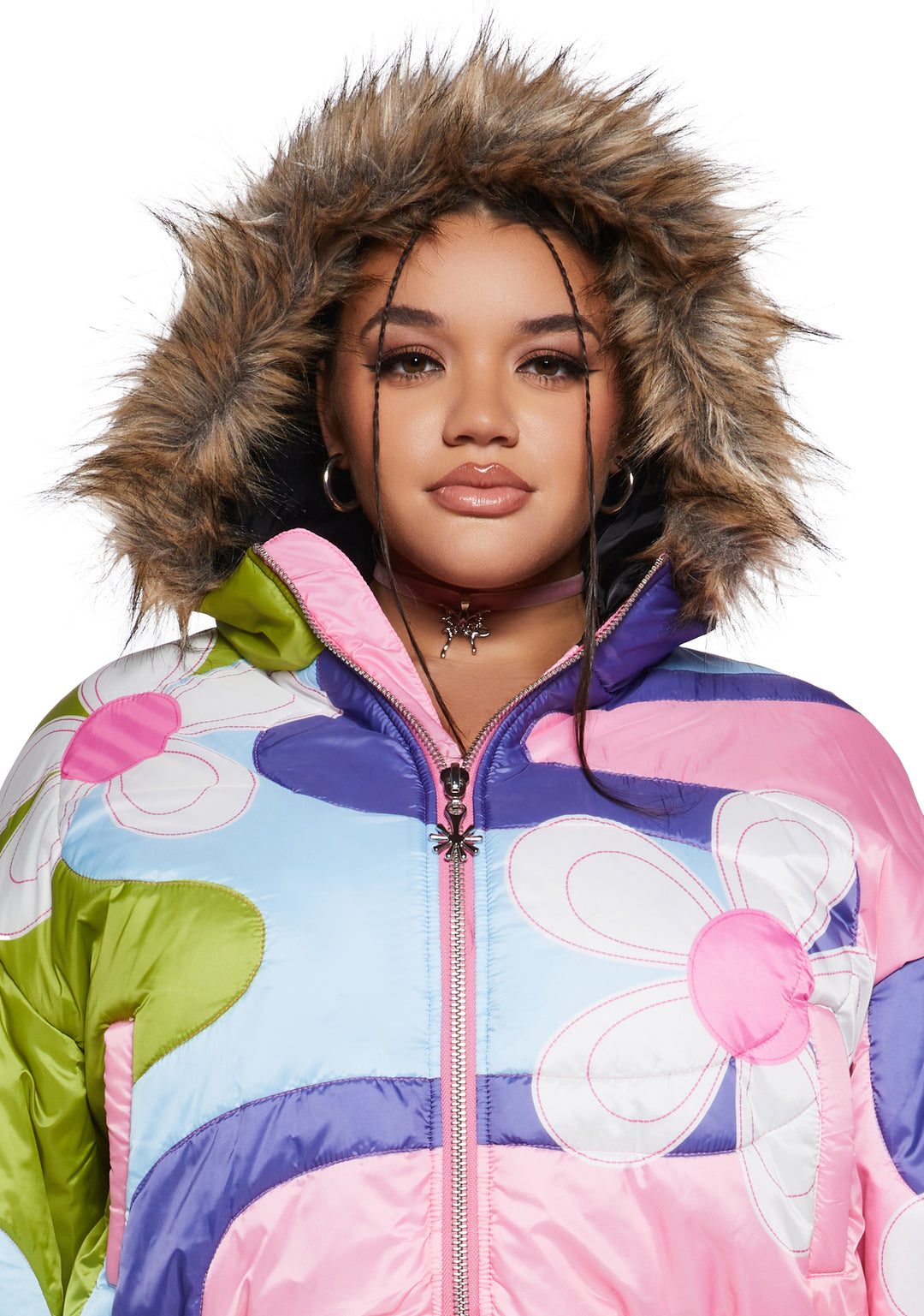 Womens Daisy Colorblock Cropped Puffer Jacket Delia's - Multi - Image 12