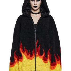 Flame Hooded Sherpa Jacket With Horns The Grave Girls - Multi