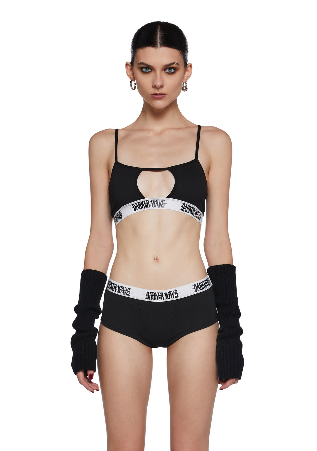 Stretchy Knit Logo Waistband Lingerie Set Darker Wavs - Black