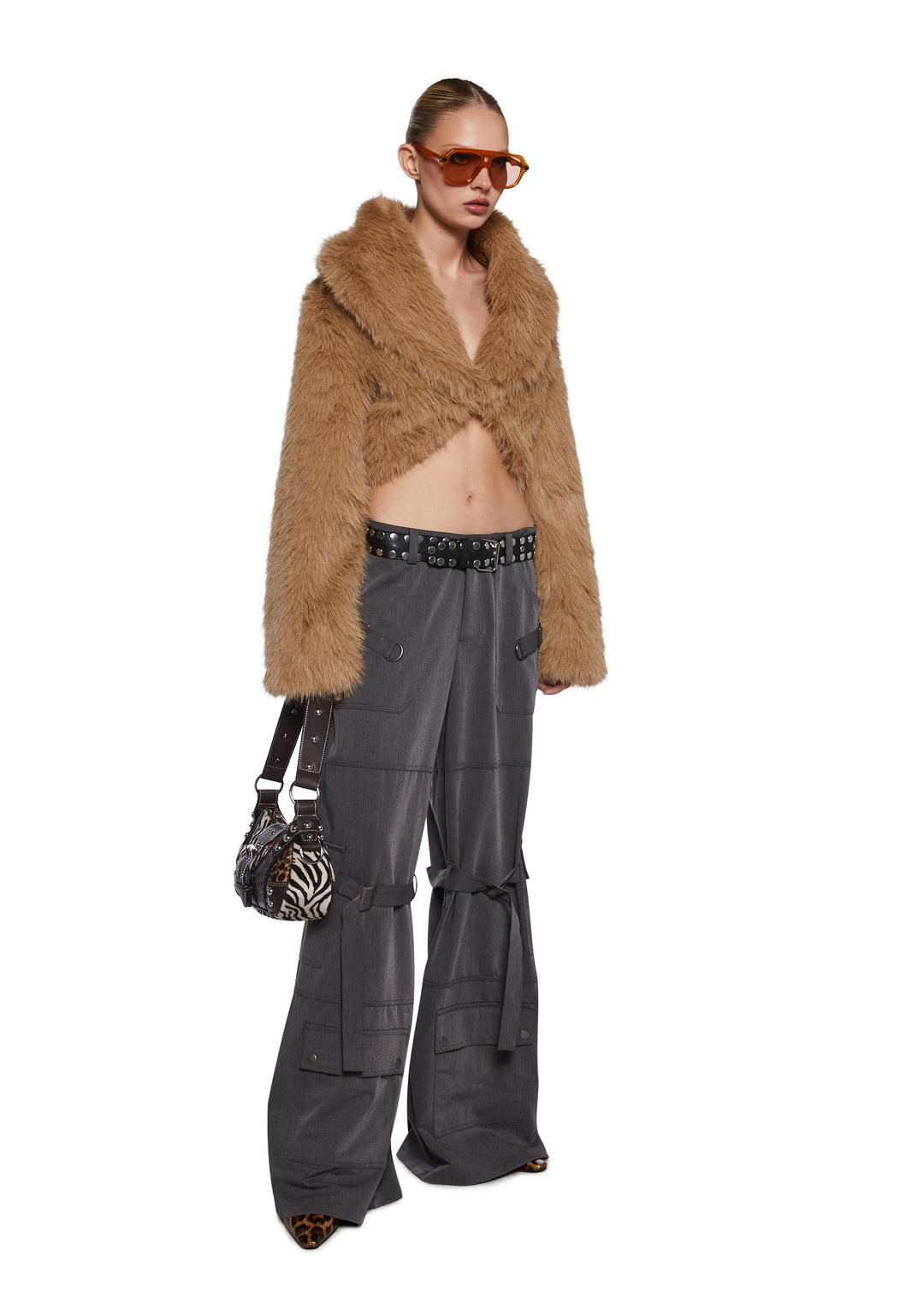 Womens Sexy Faux Fur Cropped Bolero Coat Generation Kiss - Beige - Image 2