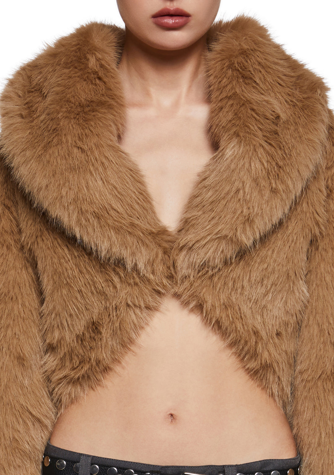 Womens Sexy Faux Fur Cropped Bolero Coat Generation Kiss - Beige - Image 5