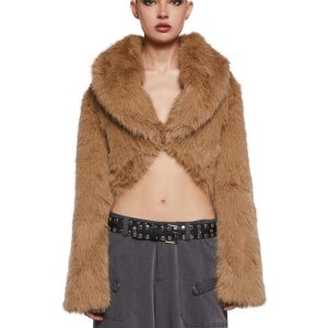 Womens Sexy Faux Fur Cropped Bolero Coat Generation Kiss - Beige