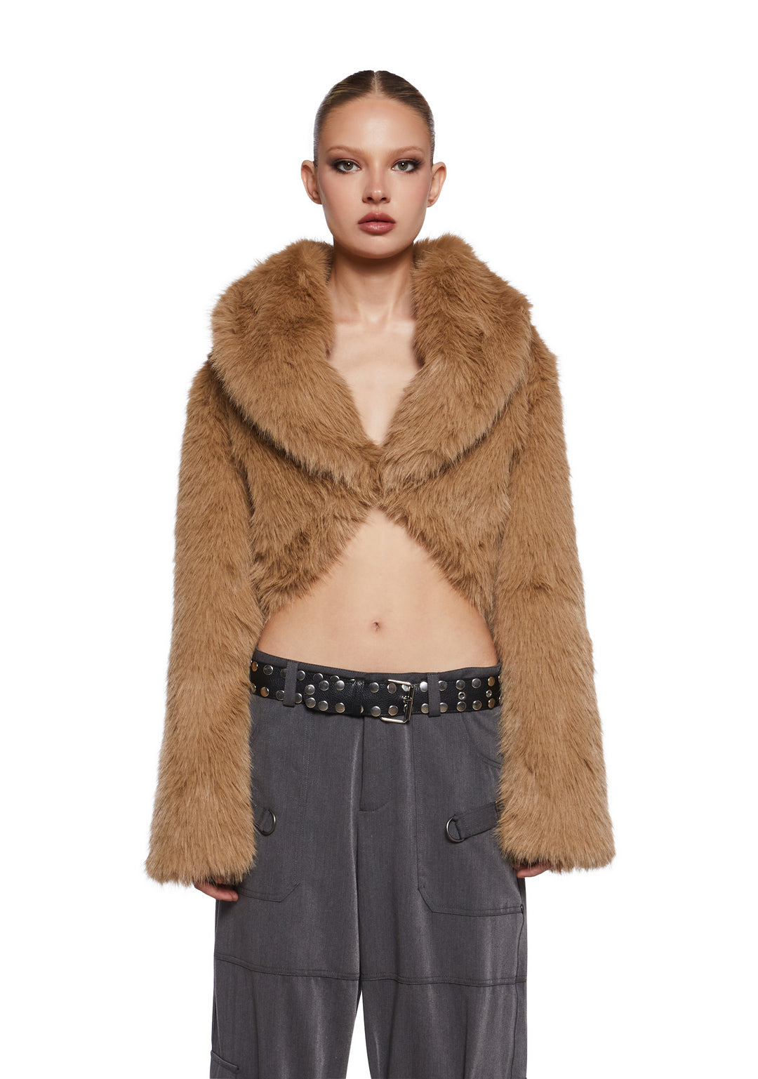 Womens Sexy Faux Fur Cropped Bolero Coat Generation Kiss - Beige