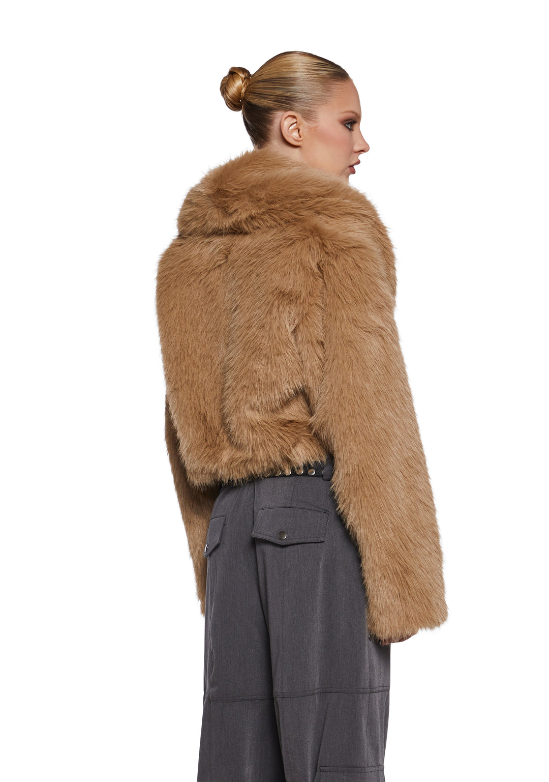 Womens Sexy Faux Fur Cropped Bolero Coat Generation Kiss - Beige - Image 4