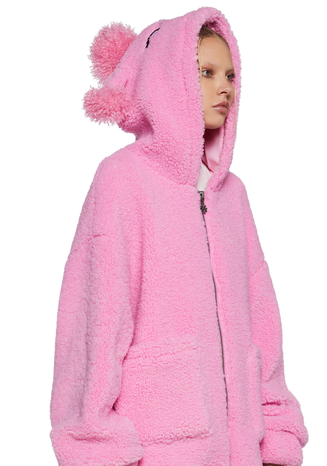 Poodle Fuzzy Faux Fur Sherpa Hooded Jacket Delia's - Pink - Image 5