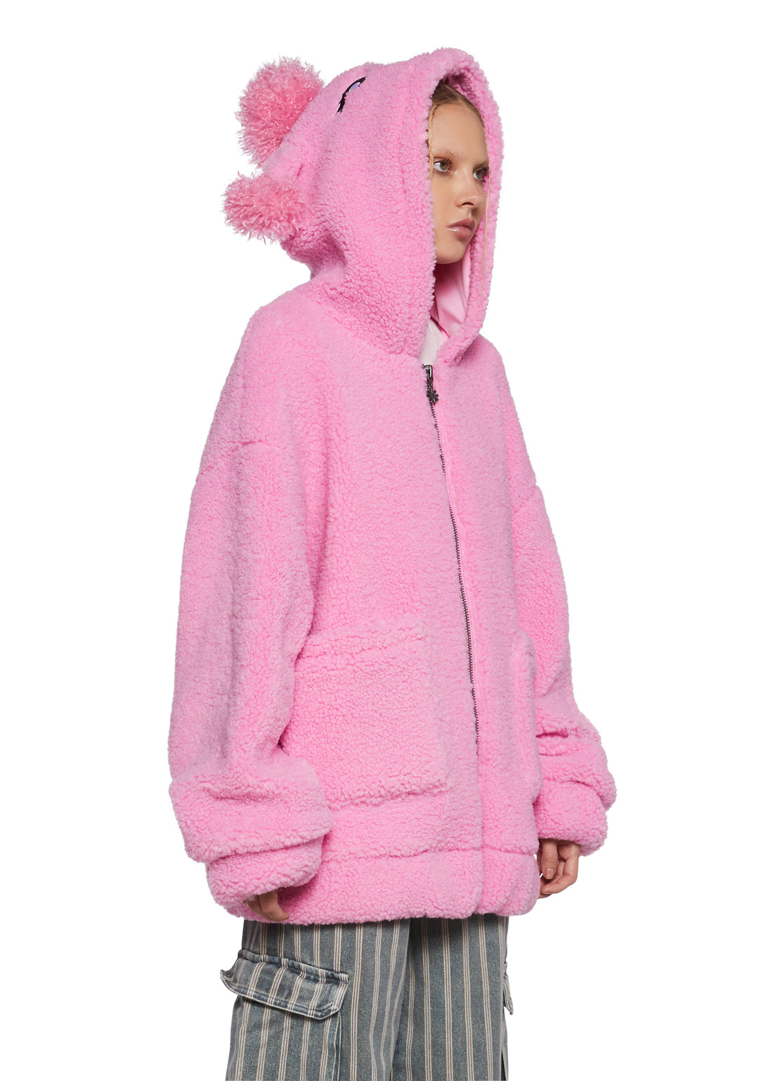Poodle Fuzzy Faux Fur Sherpa Hooded Jacket Delia's - Pink - Image 3