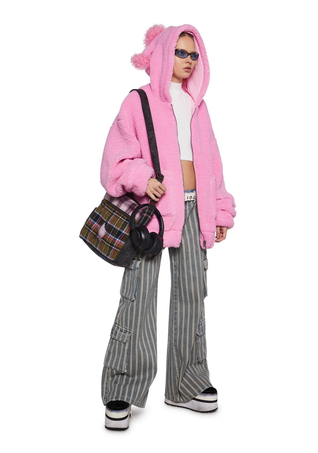 Poodle Fuzzy Faux Fur Sherpa Hooded Jacket Delia's - Pink - Image 2