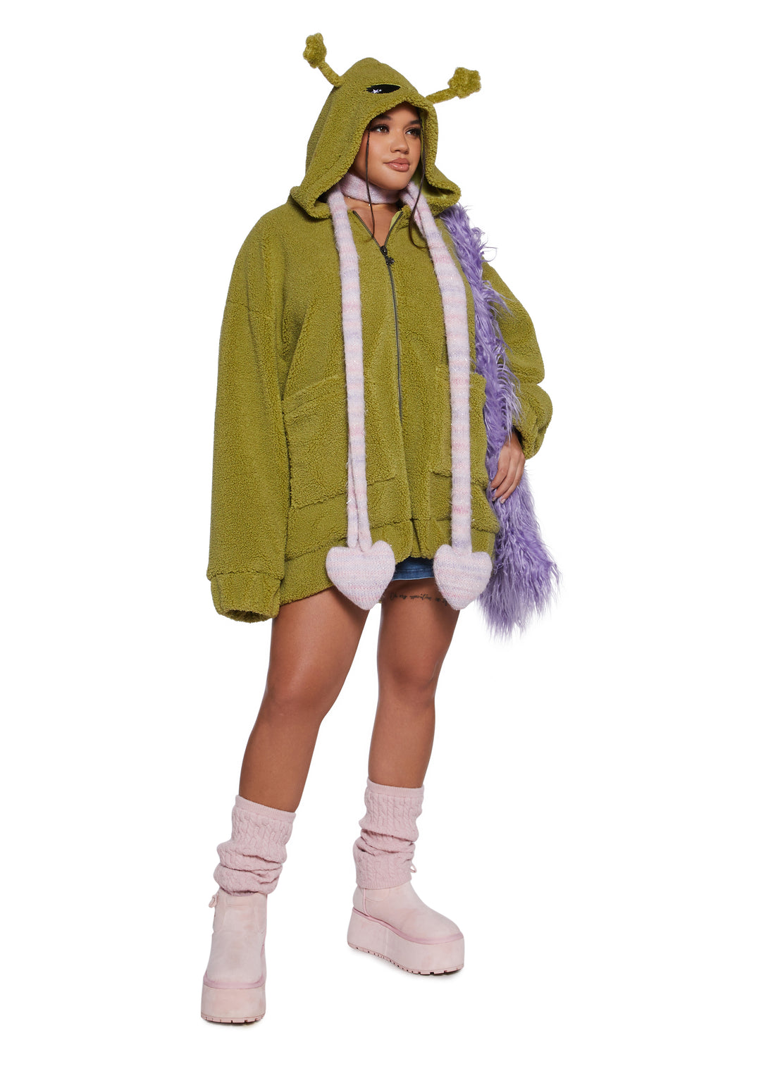 Alien Antenna Hooded Sherpa Jacket Delia's - Green - Image 9