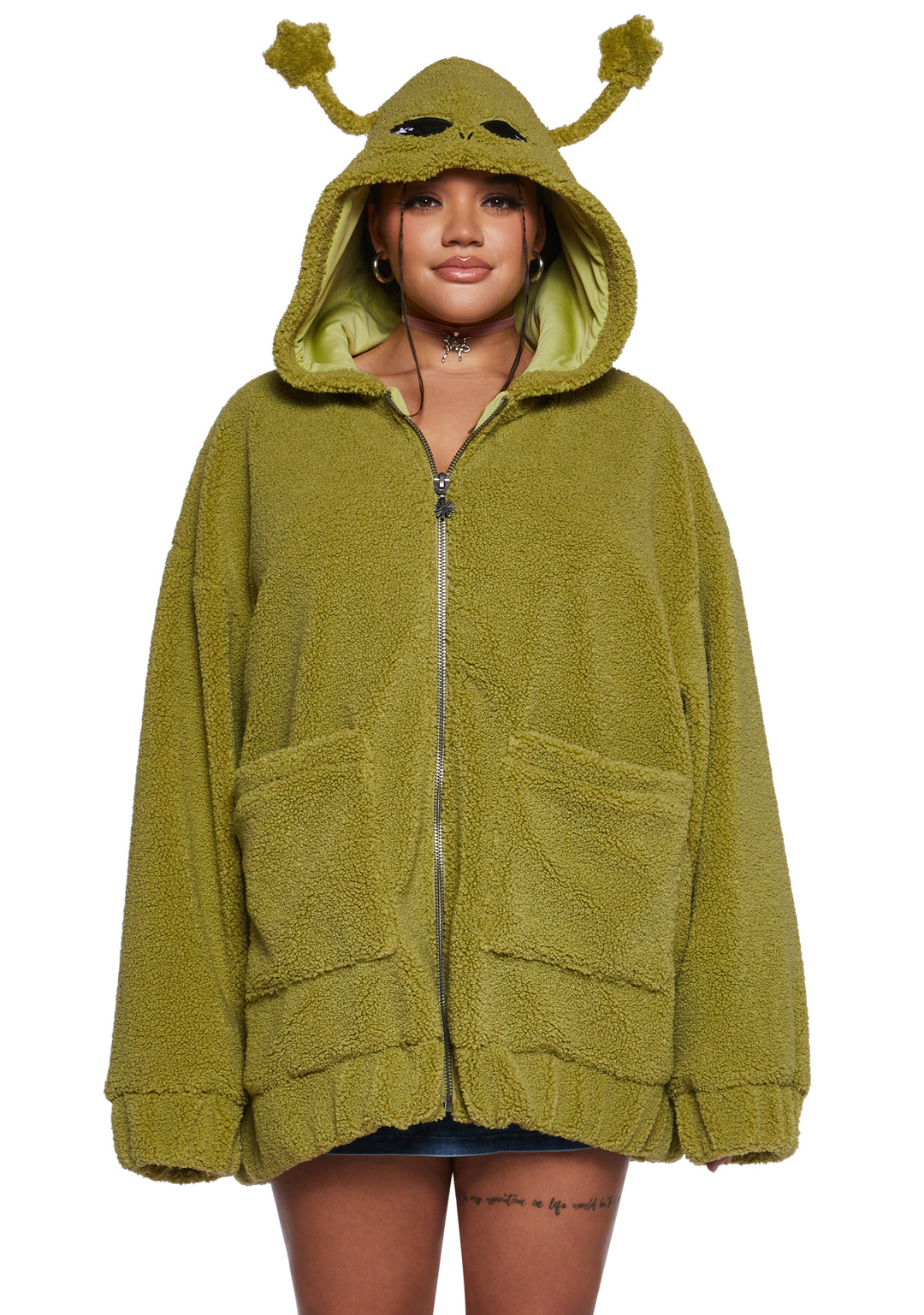 Alien Antenna Hooded Sherpa Jacket Delia's - Green