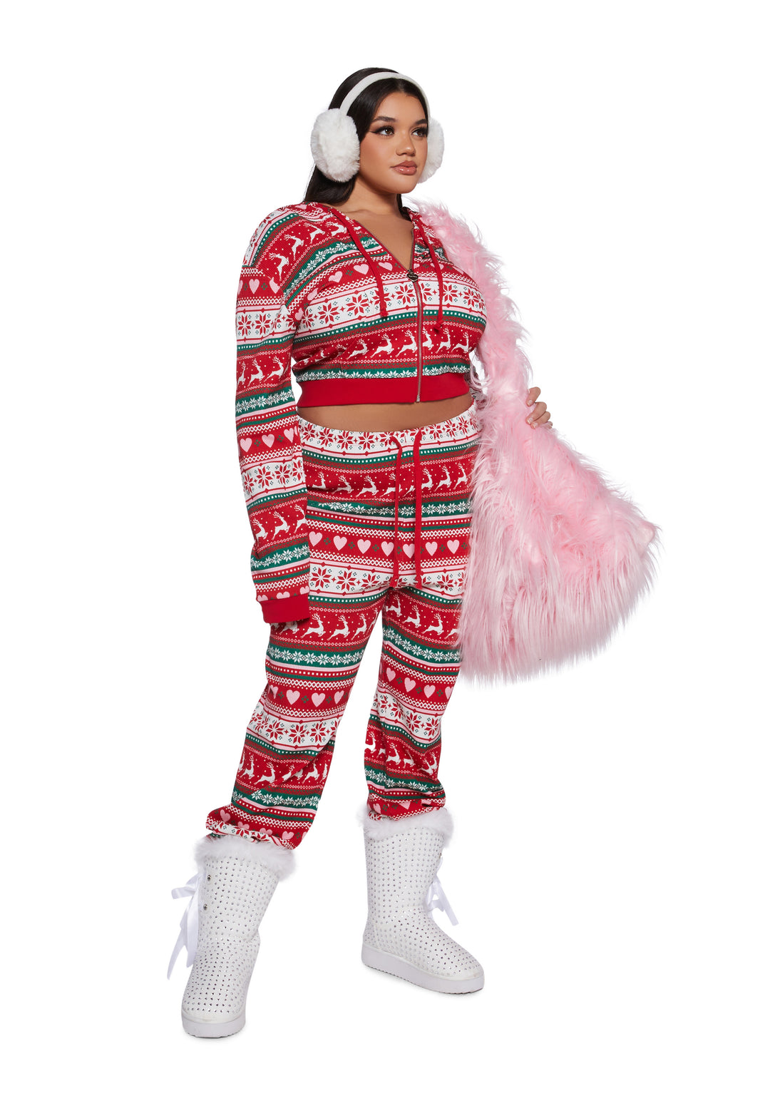 Waffle Knit Reindeer Snowflake Heart Holiday Print Intarsia Zip-Up Hoodie Sugar Thrillz - Multi - Image 10