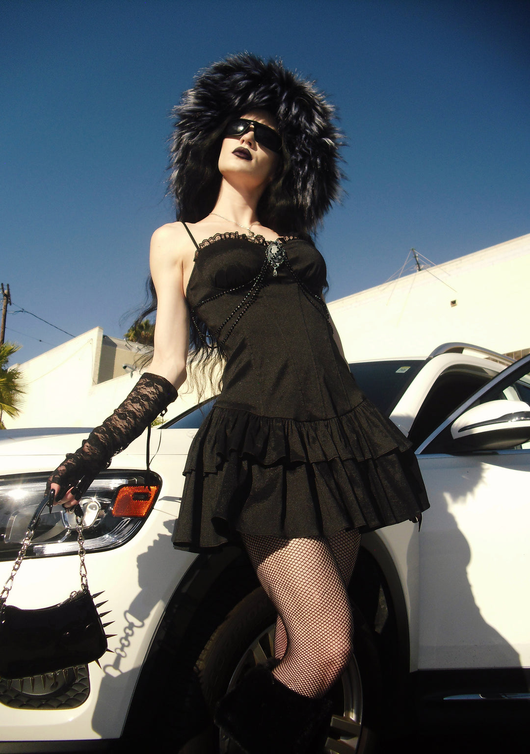 Tiered Taffeta Cameo Rosary Mini Dress Widow - Black - Image 6