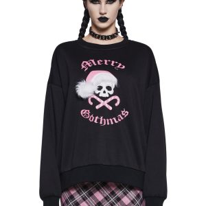 The Grave Girls Merry Gothmas Knit Pullover Sweatshirt - Black