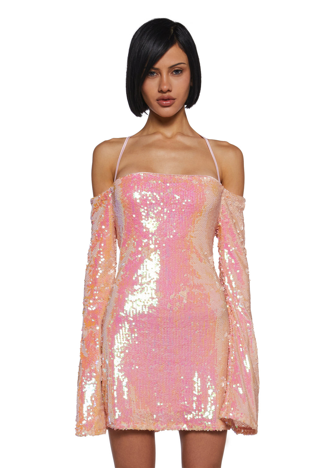 Womens Sexy Sequined Mini Criss Cross Dress Club Exx - Off White