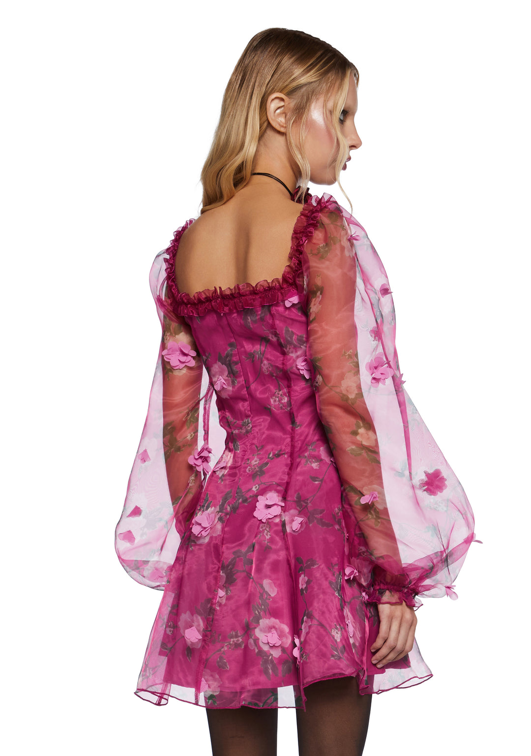 Girly Regencycore 3D Floral Applique Mini Dress Sugar Thrillz - Pink - Image 4