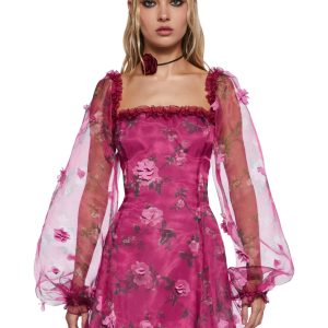 Girly Regencycore 3D Floral Applique Mini Dress Sugar Thrillz - Pink