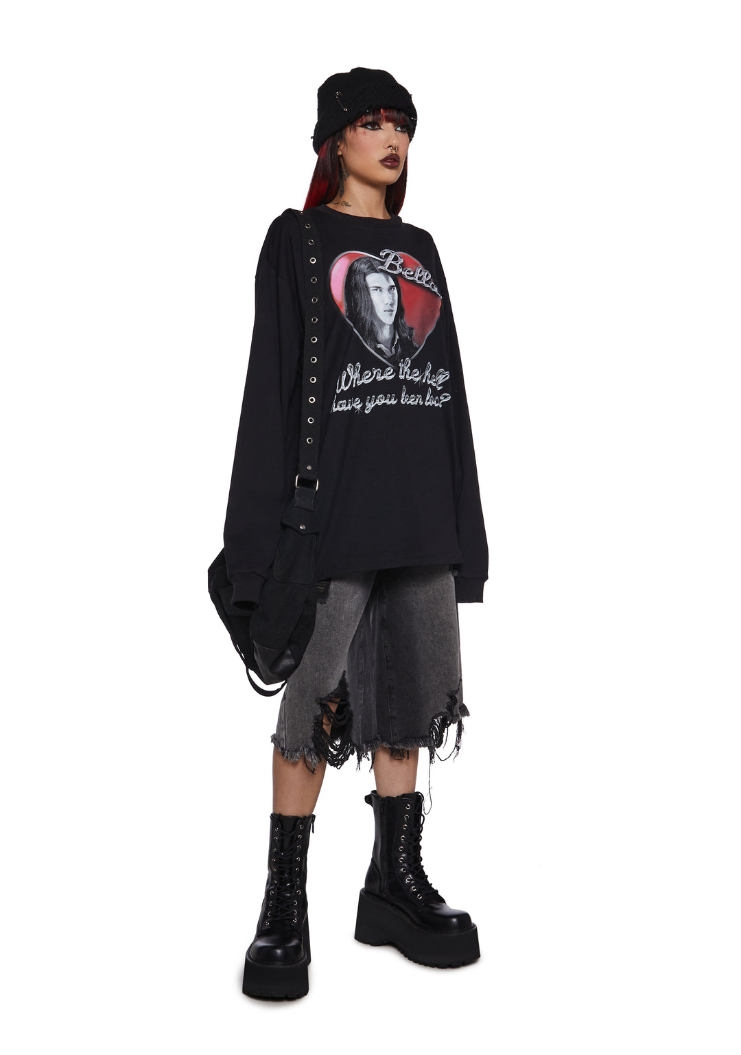 Dolls Kill x Twilight Bella Where You Been Loca Jacob Graphic Long Sleeve Tee - Black - Image 2