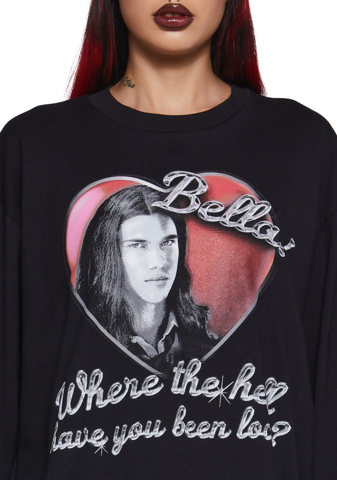 Dolls Kill x Twilight Bella Where You Been Loca Jacob Graphic Long Sleeve Tee - Black - Image 5