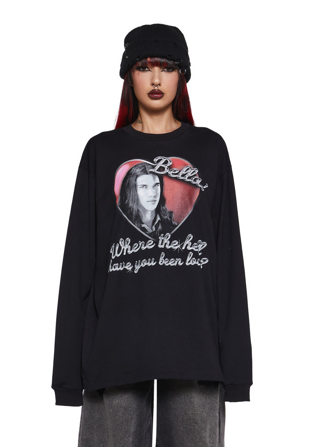 Dolls Kill x Twilight Bella Where You Been Loca Jacob Graphic Long Sleeve Tee - Black