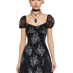 Womens Velvet Floral Mini Dress Current Mood - Silver/Black