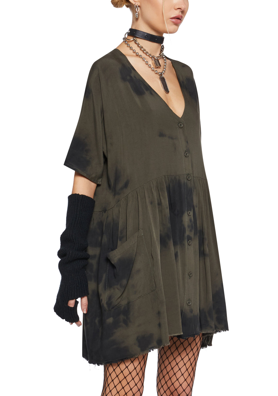 Womens Sexy Tie Dye Babydoll Dress Current Mood - Green - Image 5